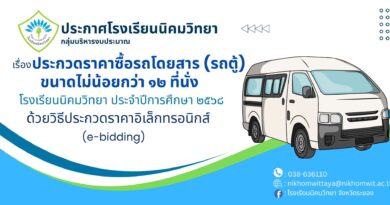 ประกาศโรงเรียนนิคมวิทยาเรื่อง ประกวดราคาซื้อรถโดยสาร ( รถตู้ ) ขนาดไม่น้อยกว่า ๑๒ ที่นั่ง