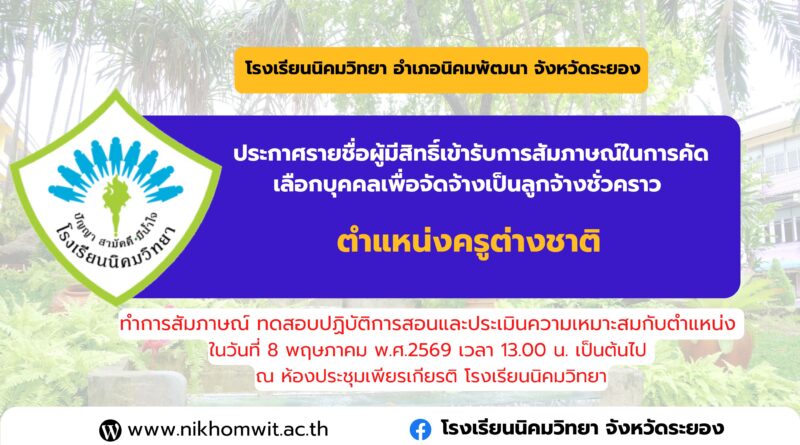 Announcement of the List of Candidates Eligible for Interview for the Recruitment of Temporary Employees in the Position of Foreign Teacher