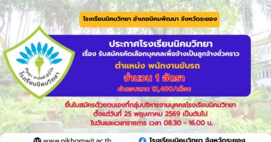 รับสมัครคัดเลือกบุคคลเพื่อจ้างเป็นลูกจ้างชั่วคราวปฏิบัติหน้าที่ พนักงานขับรถ จำนวน 1 อัตรา
