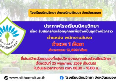 รับสมัครคัดเลือกบุคคลเพื่อจ้างเป็นลูกจ้างชั่วคราวปฏิบัติหน้าที่ พนักงานขับรถ จำนวน 1 อัตรา