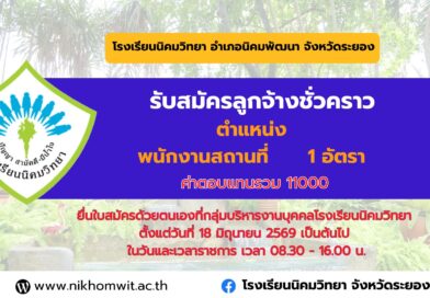ประกาศโรงเรียนนิคมวิทยา เรื่อง รับสมัครคัดเลือกบุคคลเพื่อจ้างเป็นลูกจ้างชั่วคราว