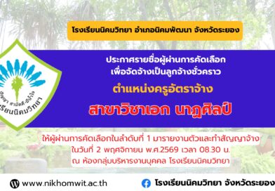 ประกาศรายชื่อผู้ผ่านการคัดเลือกเพื่อจัดจ้างเป็นลูกจ้างชั่วคราวในตำแหน่ง ครูอัตราจ้าง