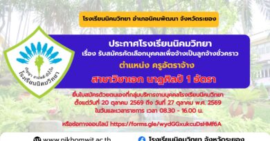 ประกาศรับสมัครครูอัตราจ้าง สาขาวิชาเอก นาฏศิลป์ 1 อัตรา